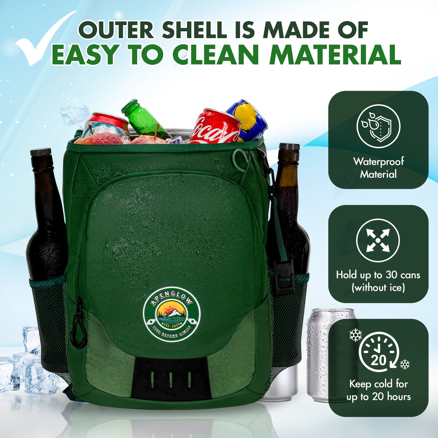 Apenglow's Leak Proof Backpack Cooler With Top and Side Compartments