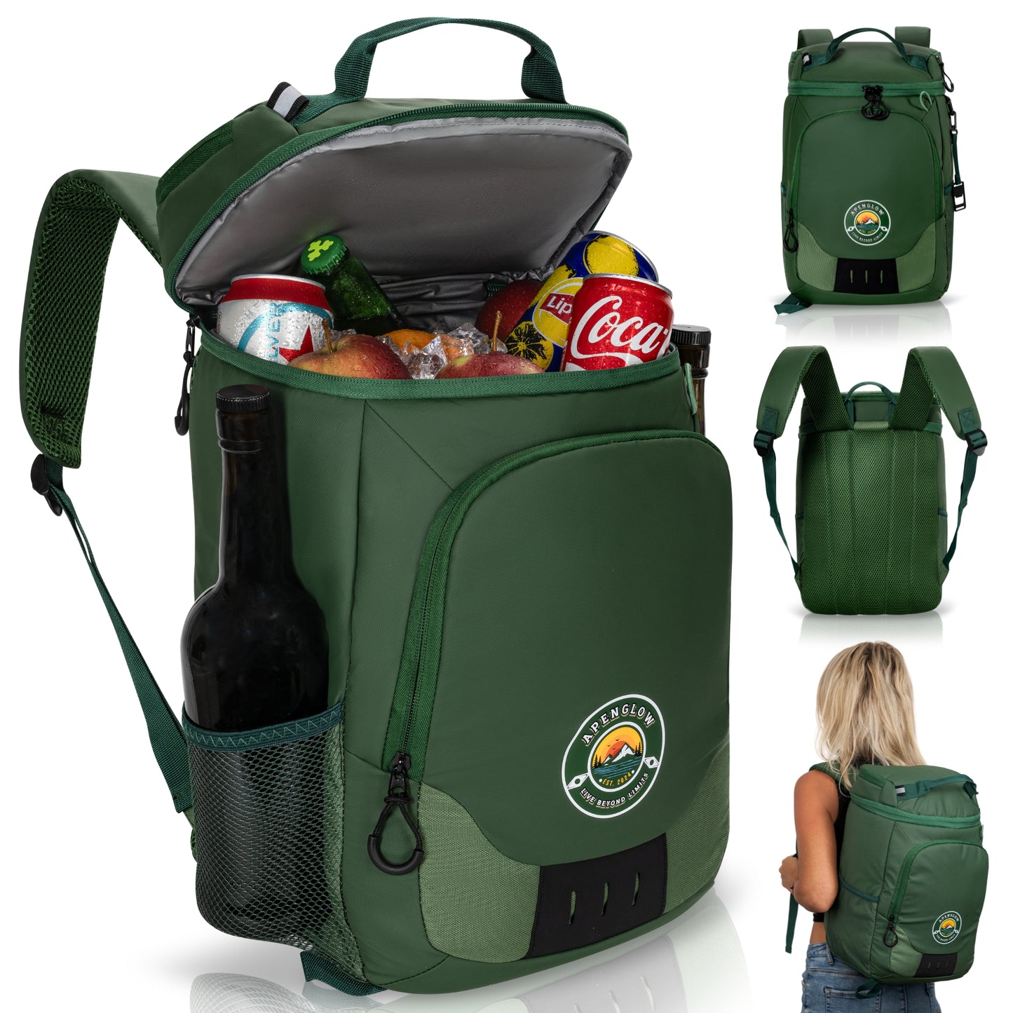 Apenglow's Leak Proof Backpack Cooler With Top and Side Compartments